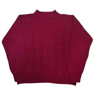 Vintage Sportsman Sweater Mens Medium Red Mock Neck Cable Knit Acrylic  90s